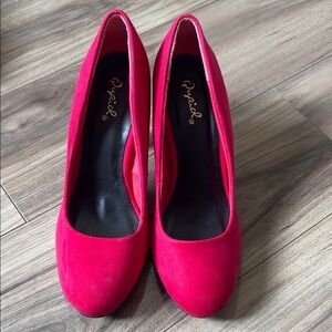 Qupid Red Heels Elegant Suede Design
